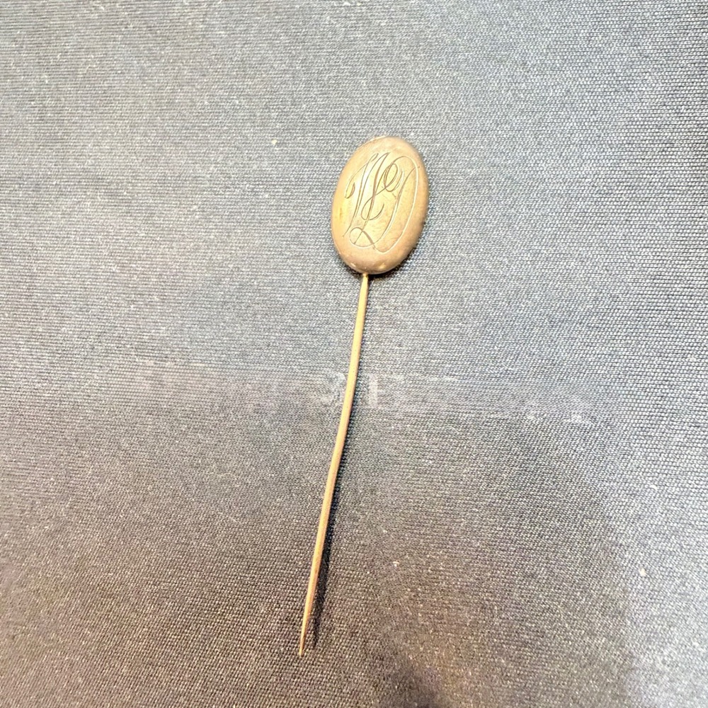 Antique Gold Filled Monogram Engraved Oval Stick Pin Victorian Edwardian Jewelry